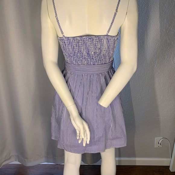 Blue and white stripped spaghetti strap button up dress with belt - Picture 2 of 2